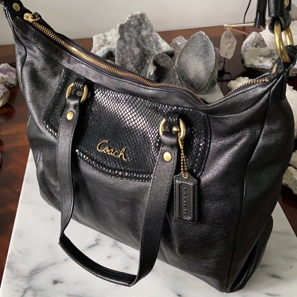 Coach Ashley black gathered leather purse/tote